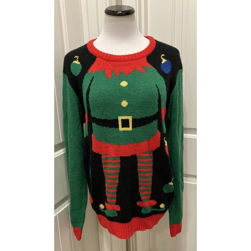 Elf Body Ugly Christmas Sweater By Merry Christmas SZ L Elf Body Green & Red